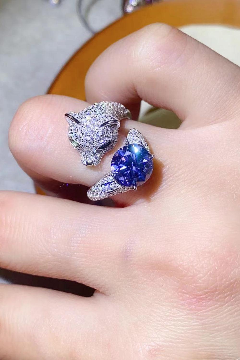 2 Carat Moissanite Adjustable Animal Bypass Ring BLUE ZONE PLANET