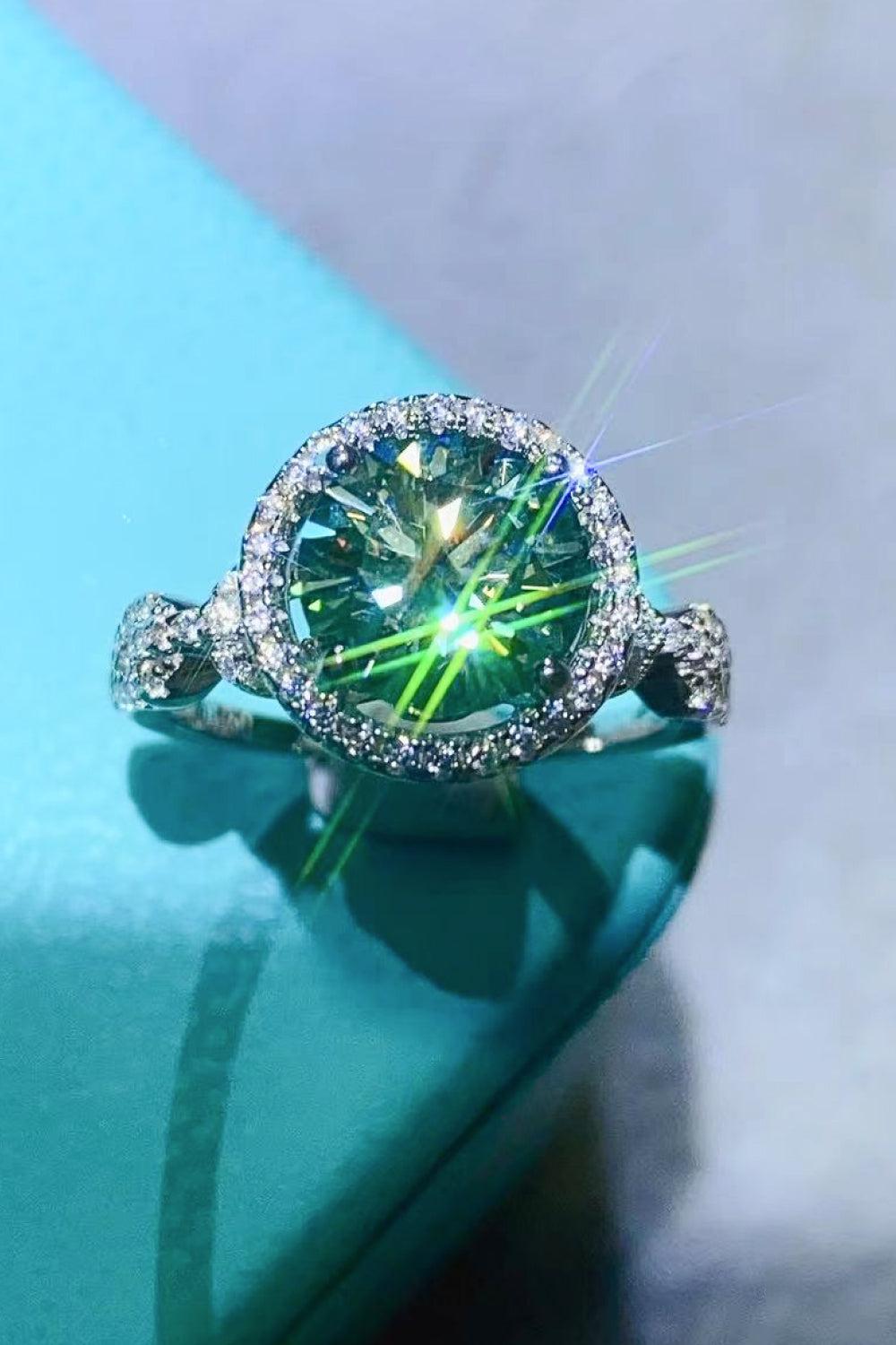 2 Carat Moissanite Emerald Green Ring BLUE ZONE PLANET