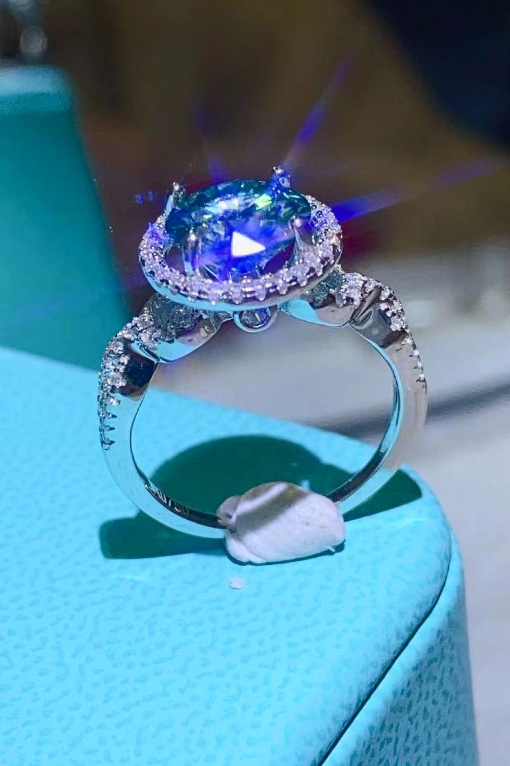 2 Carat Moissanite Emerald Green Ring BLUE ZONE PLANET