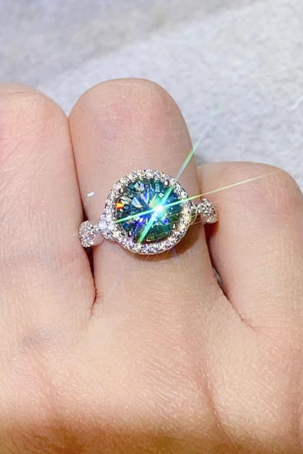 2 Carat Moissanite Emerald Green Ring BLUE ZONE PLANET