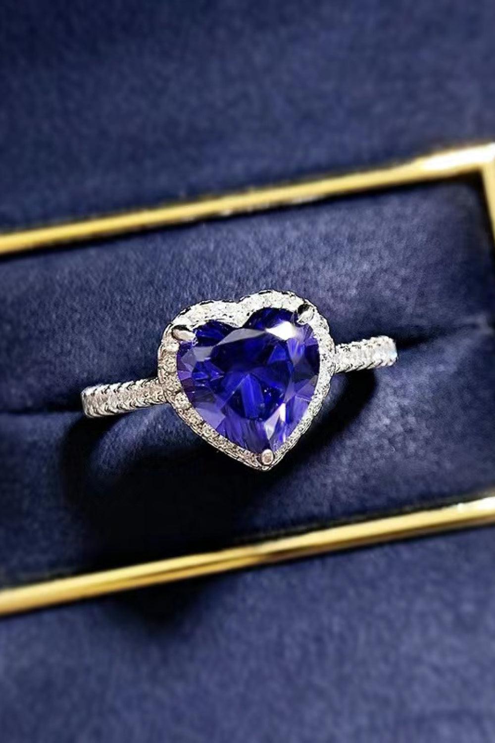 2 Carat Moissanite Heart-Shaped Side Stone Ring BLUE ZONE PLANET