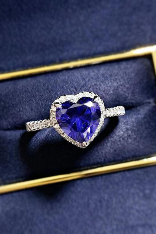 2 Carat Moissanite Heart-Shaped Side Stone Ring BLUE ZONE PLANET