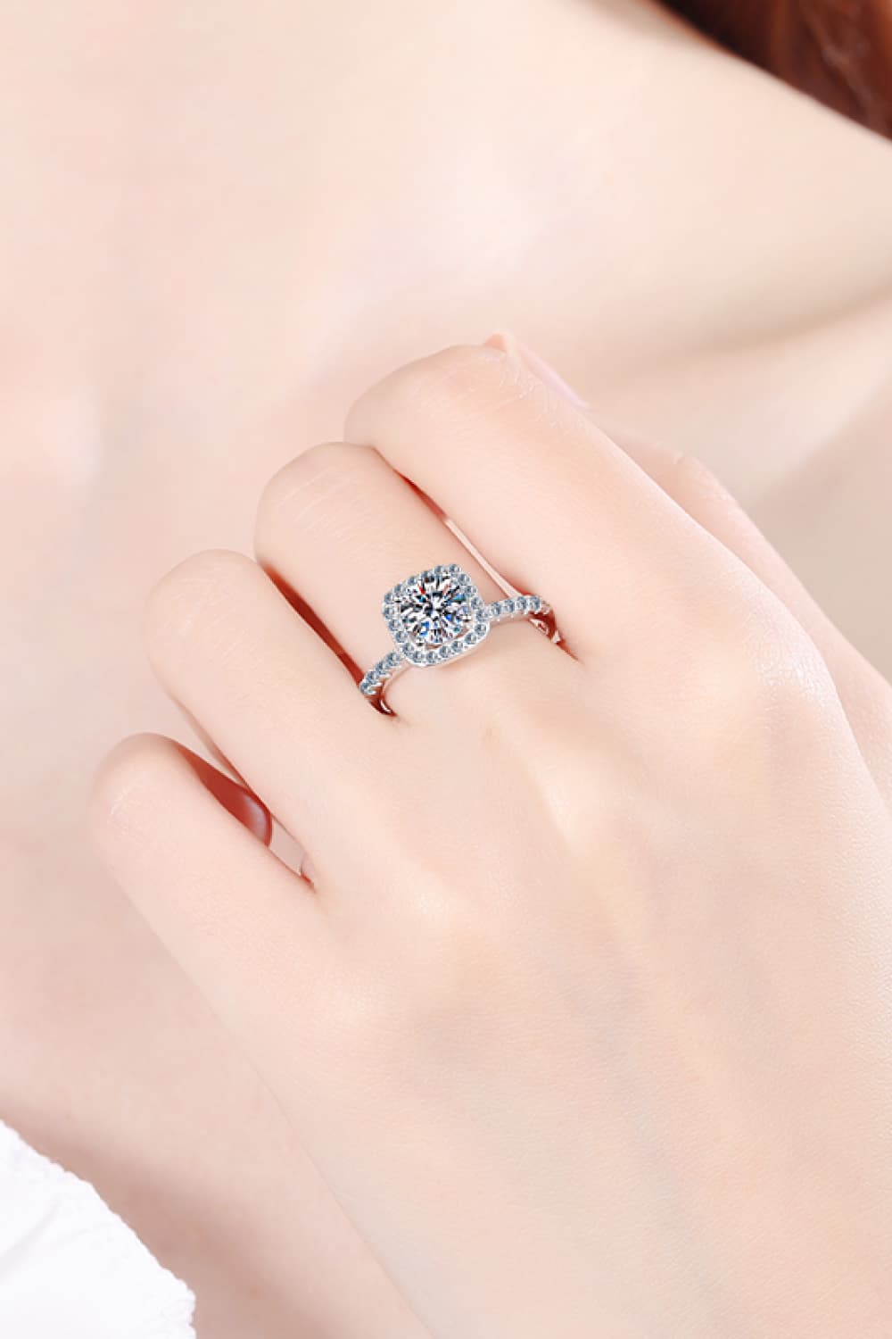 2 Carat Moissanite Square Halo Ring BLUE ZONE PLANET