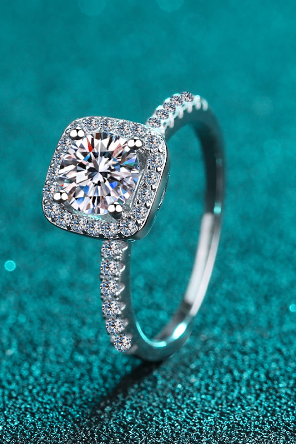 2 Carat Moissanite Square Halo Ring BLUE ZONE PLANET