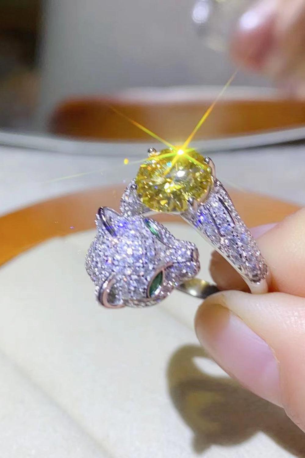 2 Carat Yellow Moissanite Animal Bypass Ring BLUE ZONE PLANET