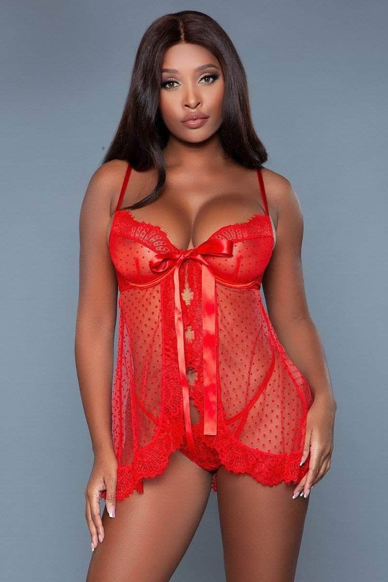2 Piece Satin Underwiring And Front Ribbon Design Babydoll Blue Zone Planet