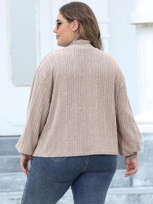Plus Size Mock Neck Long Sleeve Knit Top BLUE ZONE PLANET