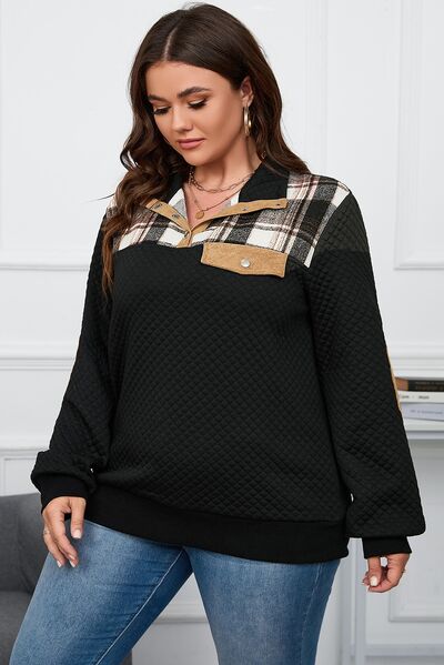 Blue Zone Planet | Plus Size Waffle-Knit Collared Neck Sweatshirt BLUE ZONE PLANET