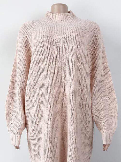 Mock Neck Dropped Shoulder Sweater Dress BLUE ZONE PLANET