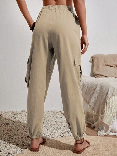 Drawstring Joggers with Cargo Pockets Trendsi