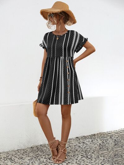 Blue Zone Planet |  Striped Polka Dot Frill Short Sleeve Mini Dress BLUE ZONE PLANET
