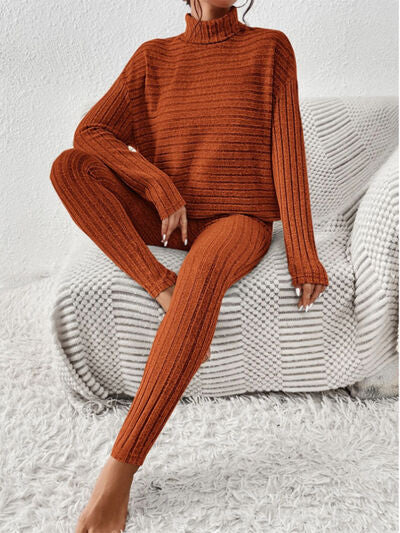 Blue Zone Planet |  Ribbed Turtleneck Top and Pants Set BLUE ZONE PLANET