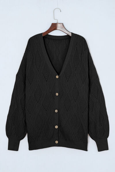 Blue Zone Planet | Plus Size Cable-Knit Button Up Sweater BLUE ZONE PLANET