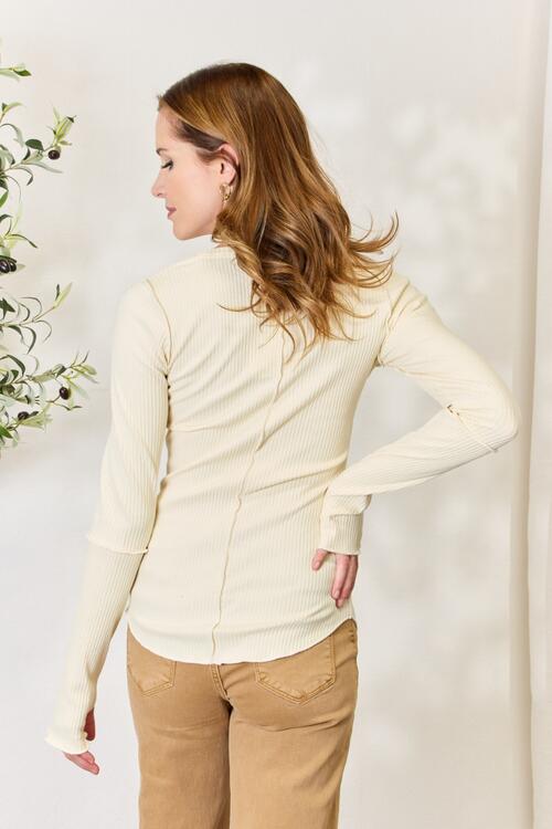 Culture Code Full Size Ribbed Round Neck Long Sleeve Top BLUE ZONE PLANET