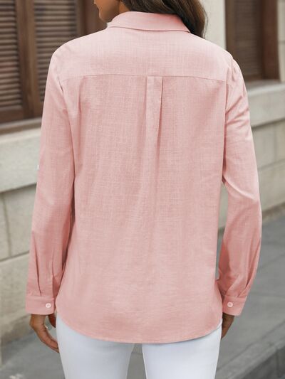 Blue Zone Planet | Button Up Pocketed Long Sleeve Shirt BLUE ZONE PLANET