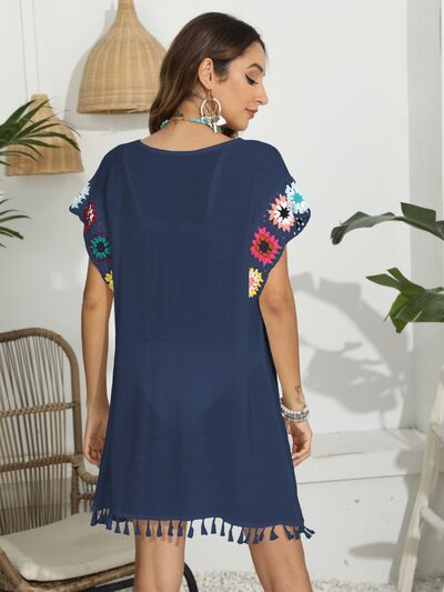 Tassel Boat Neck Flutter Sleeve Cover Up Trendsi