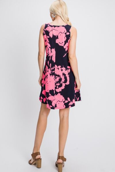 Heimish Full Size Floral V-Neck Tank Dress with Pockets BLUE ZONE PLANET