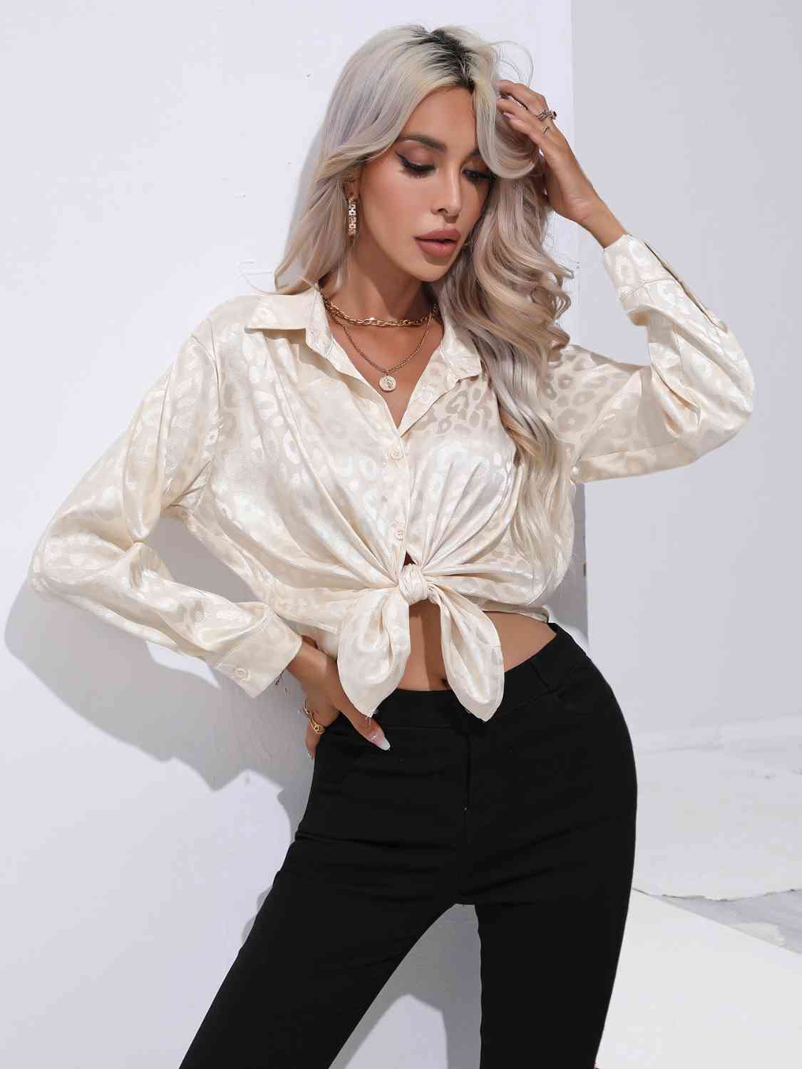 Printed Collared Neck Buttoned Shirt BLUE ZONE PLANET