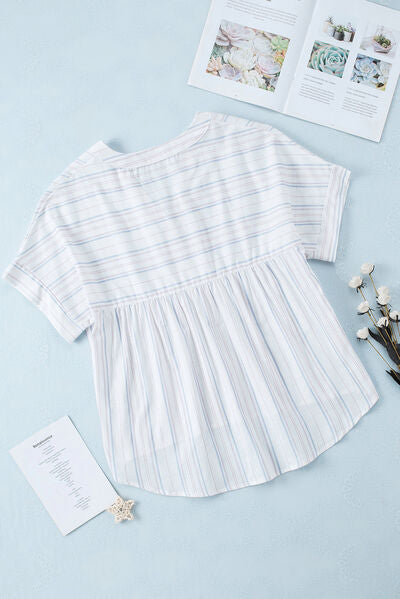 Blue Zone Planet | Striped Notched Short Sleeve T-Shirt BLUE ZONE PLANET