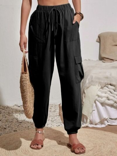 Drawstring Joggers with Cargo Pockets Trendsi