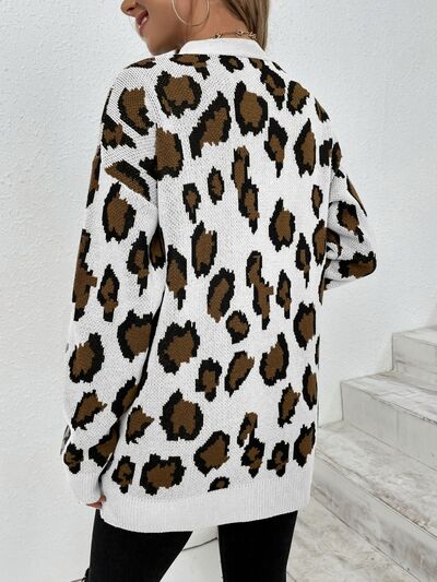 Blue Zone Planet | Leopard Open Front Dropped Shoulder Cardigan BLUE ZONE PLANET