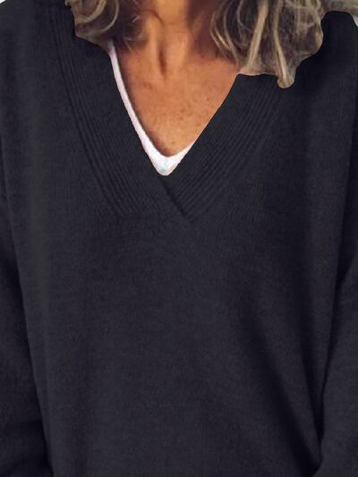 Blue Zone Planet | V-Neck Dropped Shoulder Sweater BLUE ZONE PLANET