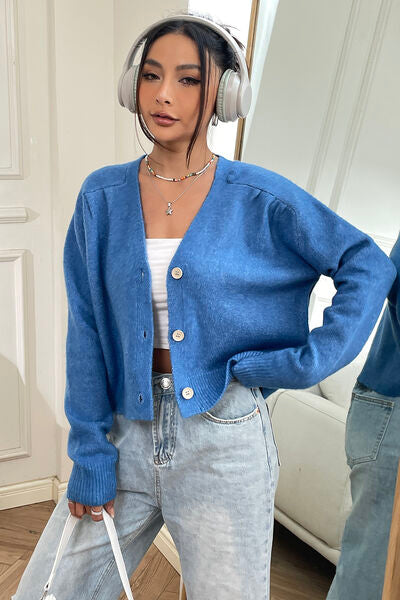 Blue Zone Planet | Button Up Long Sleeve Cropped Cardigan BLUE ZONE PLANET