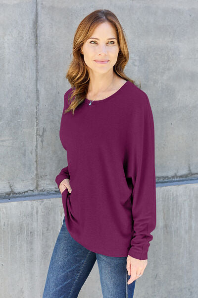 Double Take Full Size Round Neck Long Sleeve T-Shirt BLUE ZONE PLANET