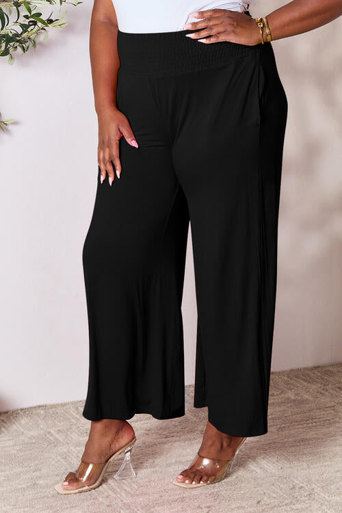 Double Take Full Size Smocked Wide Waistband Wide Leg Pants BLUE ZONE PLANET
