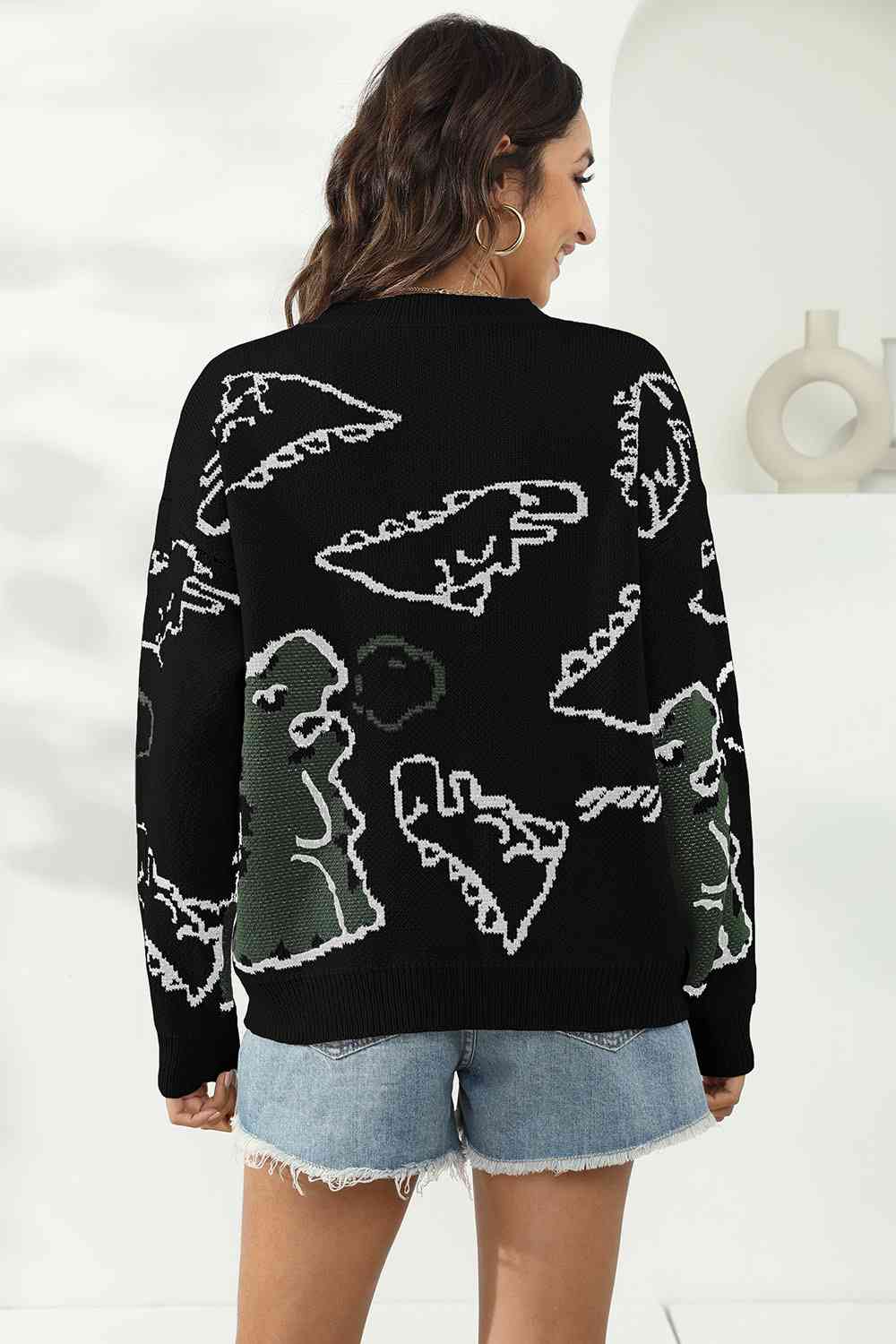 Dinosaur Print Pullover Sweater BLUE ZONE PLANET