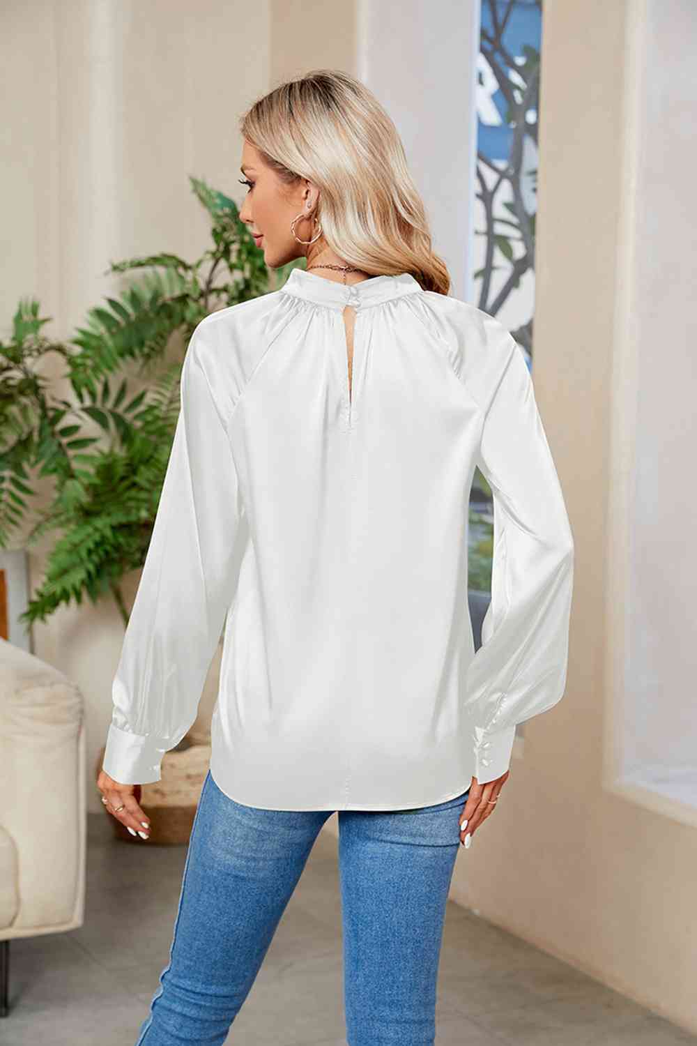 Cutout Mock Neck Long Sleeve Top BLUE ZONE PLANET