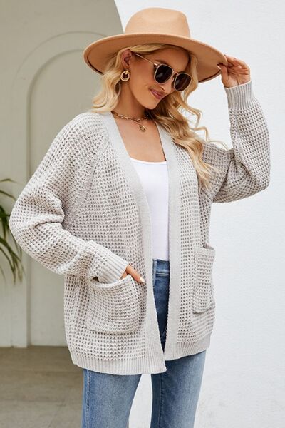 Open Front Raglan Sleeve Pocketed Cardigan BLUE ZONE PLANET