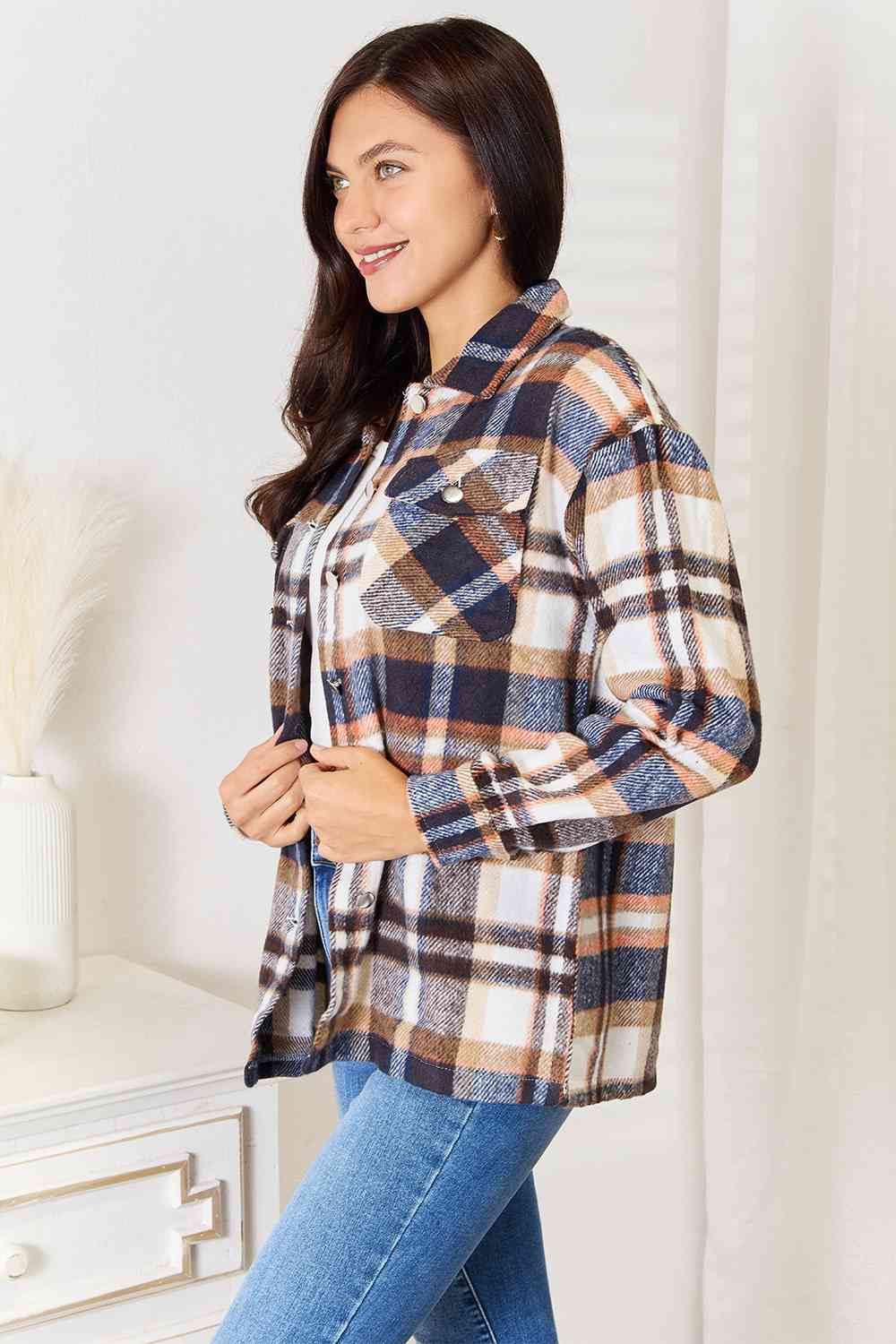 Blue Zone Planet | Double Take Plaid Button Front Shirt Jacket with Breast Pockets BLUE ZONE PLANET