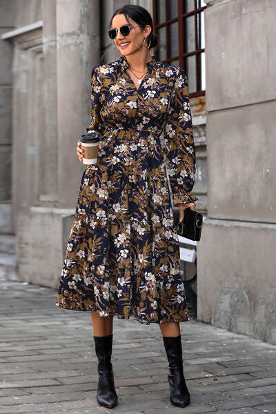 Floral Flounce Sleeve Tiered Dress BLUE ZONE PLANET