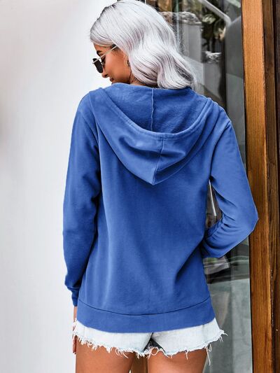 Drawstring Zip Up Hooded Jacket BLUE ZONE PLANET