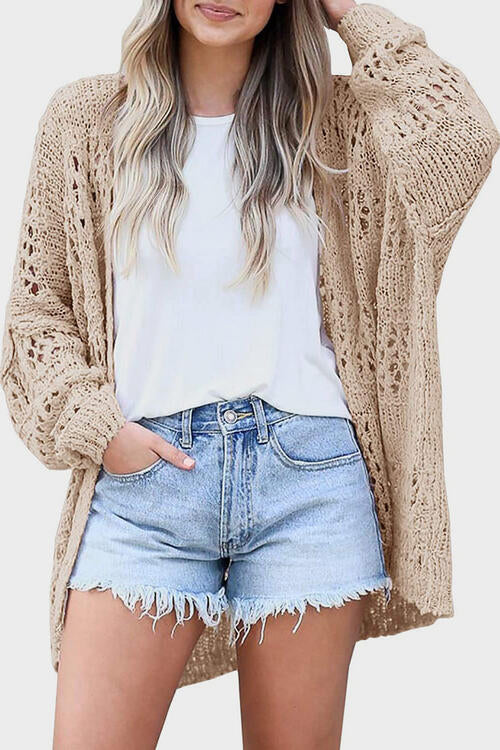 Openwork Open Front Long Sleeve Cardigan BLUE ZONE PLANET