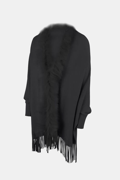 Fringe Open Front Long Sleeve Poncho BLUE ZONE PLANET