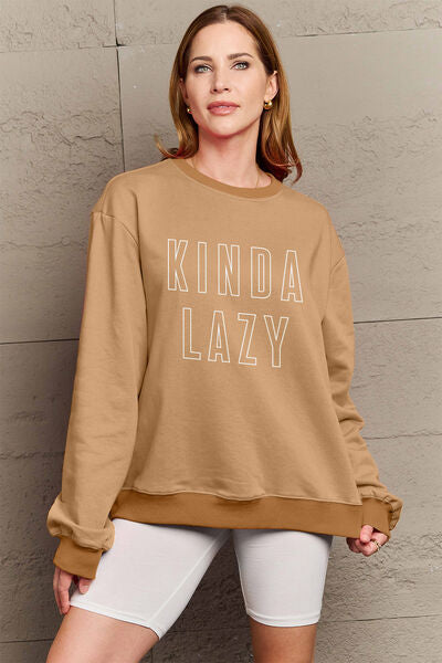 Blue Zone Planet | Simply Love Full Size KINDA LAZY Round Neck Sweatshirt BLUE ZONE PLANET