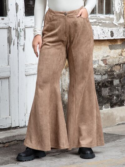 Plus Size Pocketed Flare Pants BLUE ZONE PLANET