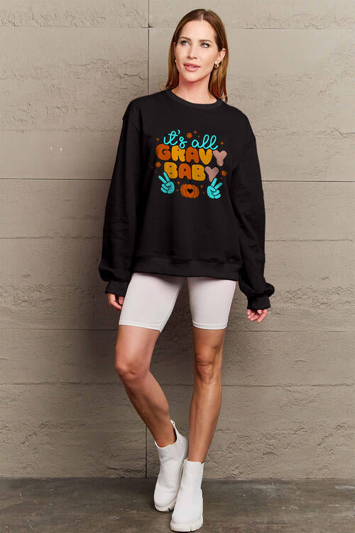 Simply Love Full Size IT'S ALL GRAVY BABY Long Sleeve Sweatshirt BLUE ZONE PLANET