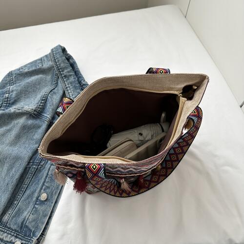 Printed Tassel Detail Tote Bag BLUE ZONE PLANET