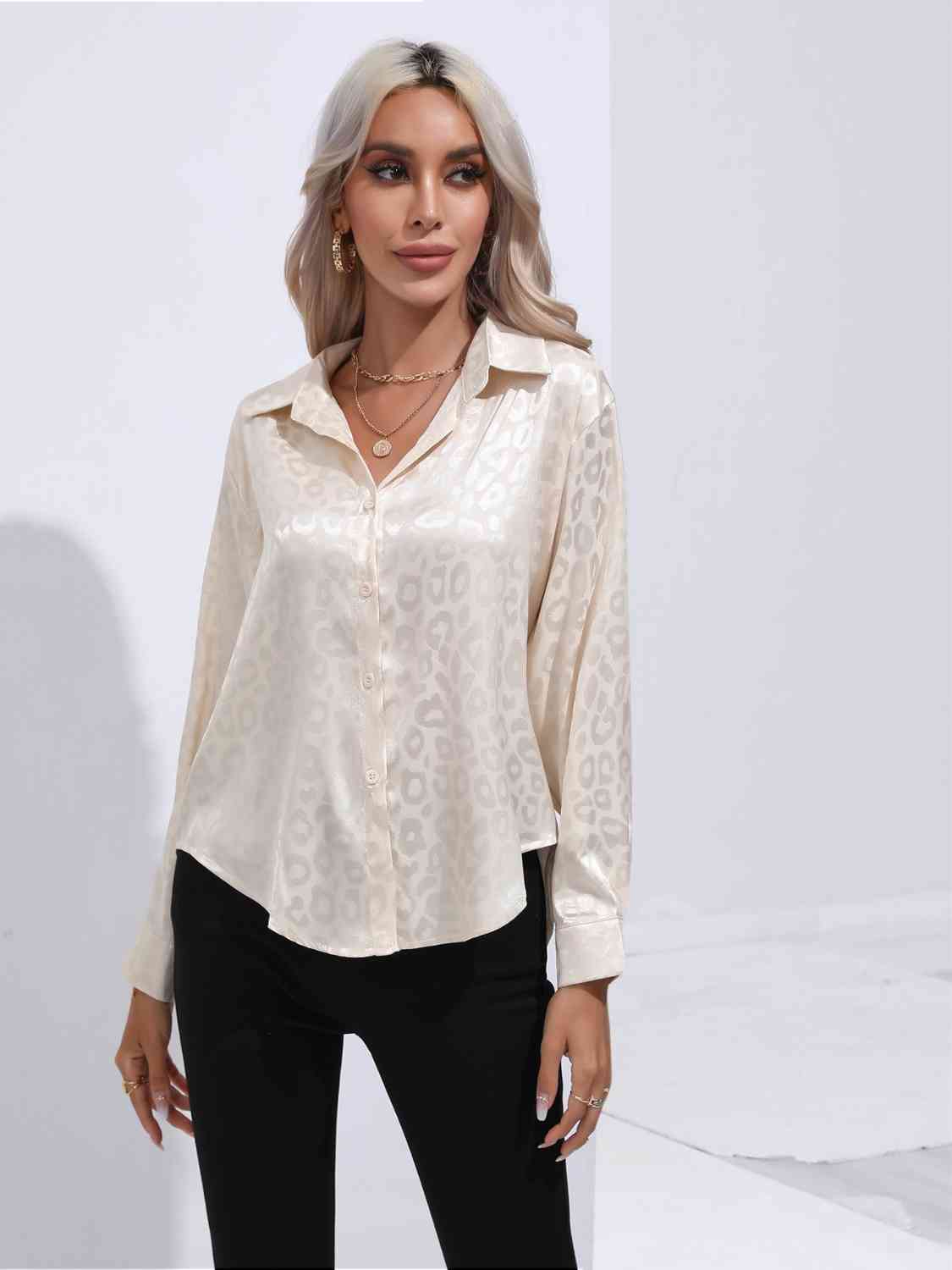 Printed Collared Neck Buttoned Shirt BLUE ZONE PLANET