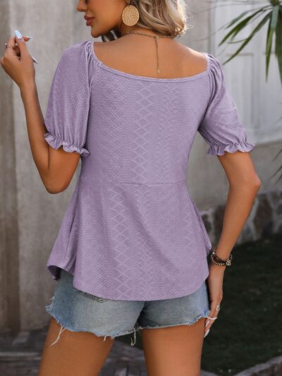 Blue Zone Planet | Ruched V-Neck Flounce Sleeve Blouse BLUE ZONE PLANET