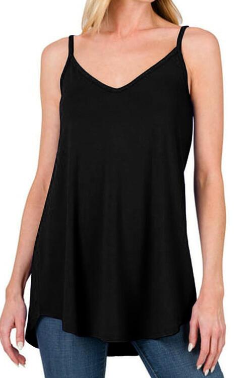 Full Size Spaghetti Strap V-Neck Flowy Tunic Cami BLUE ZONE PLANET