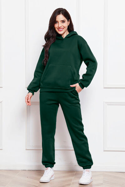 Blue Zone Planet | Drop Shoulder Long Sleeve Hoodie and Pants Set BLUE ZONE PLANET