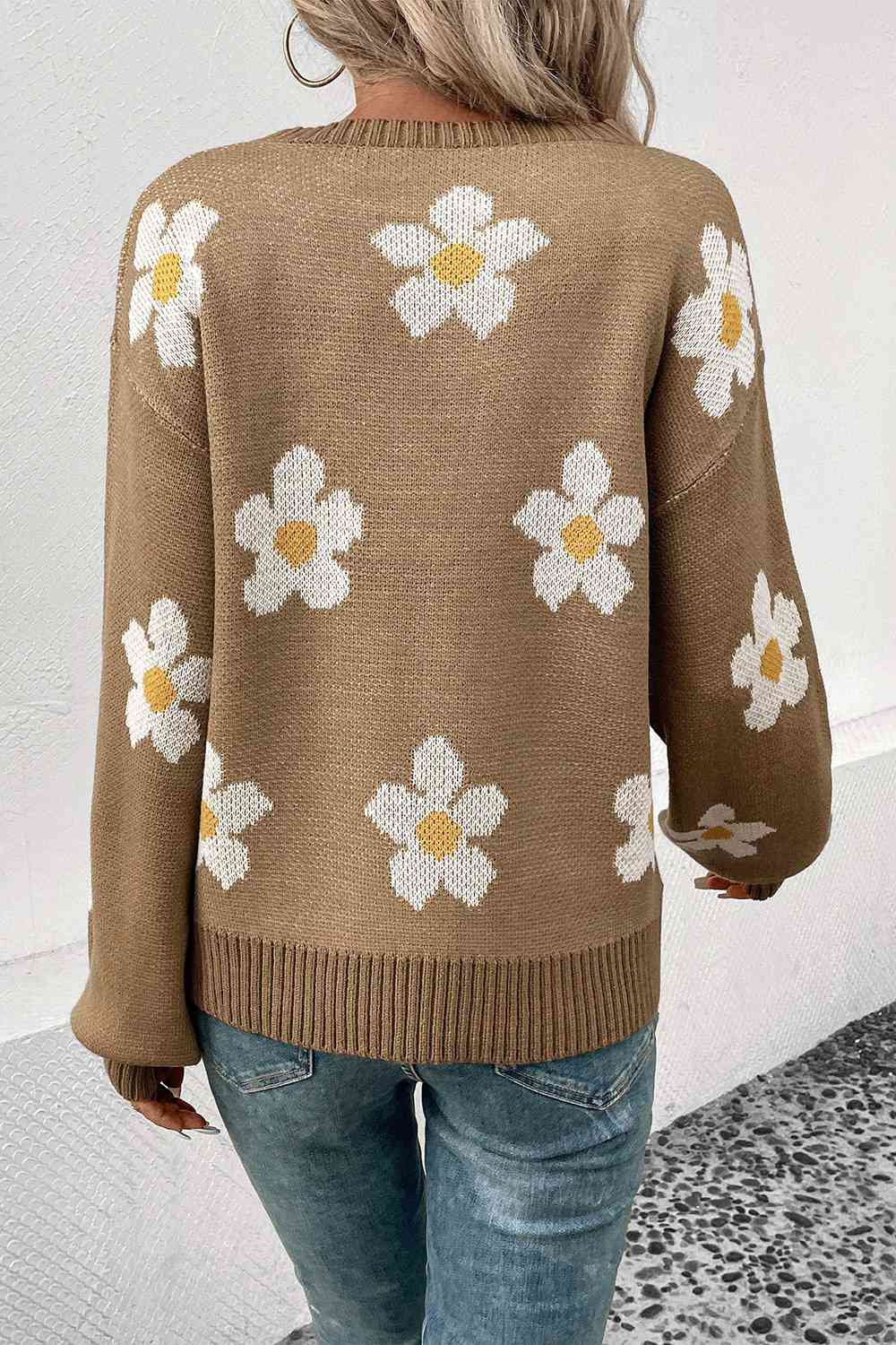 Floral Dropped Shoulder Sweater BLUE ZONE PLANET