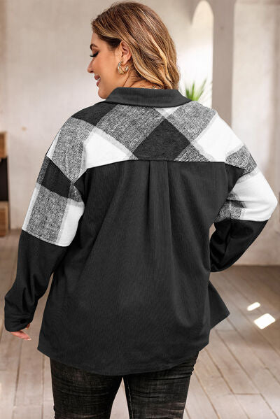 Blue Zone Planet | Plus Size Plaid Snap Down Jacket with Pockets BLUE ZONE PLANET