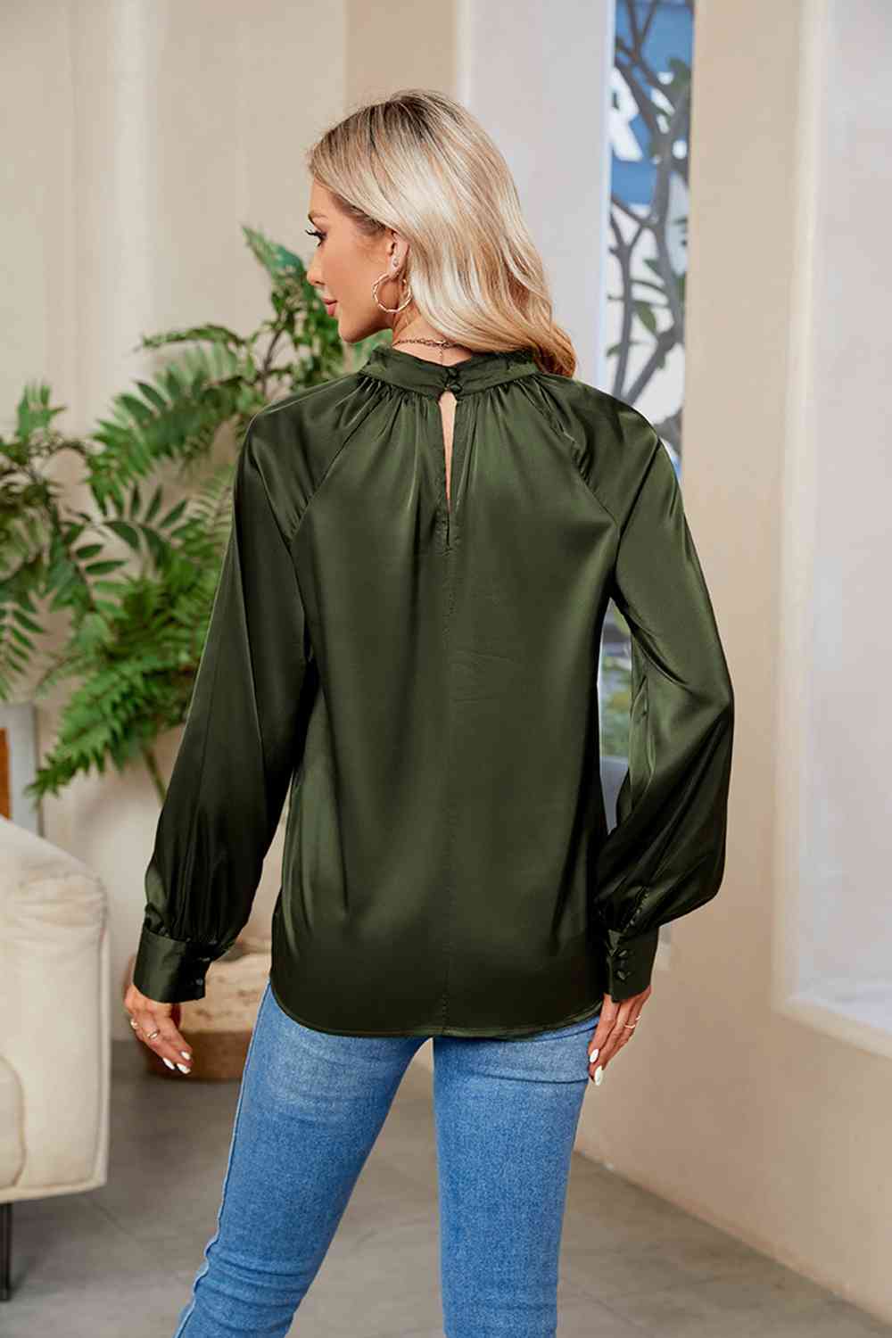 Cutout Mock Neck Long Sleeve Top BLUE ZONE PLANET