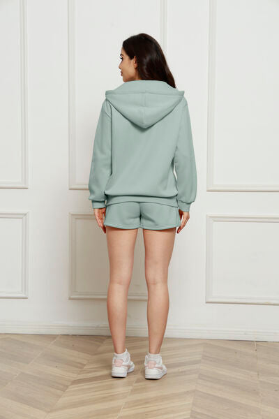 Blue Zone Planet | Zip Up Drawstring Hoodie and Shorts Set BLUE ZONE PLANET