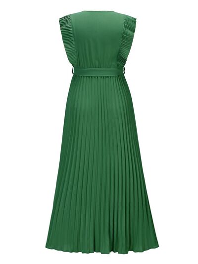 Blue Zone Planet |  Tied Surplice Cap Sleeve Pleated Dress BLUE ZONE PLANET